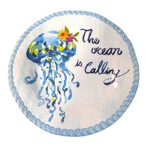 Jellyfish Nautical The Ocean Is Calling Melamine Plate 10" Beach Lake House Deco